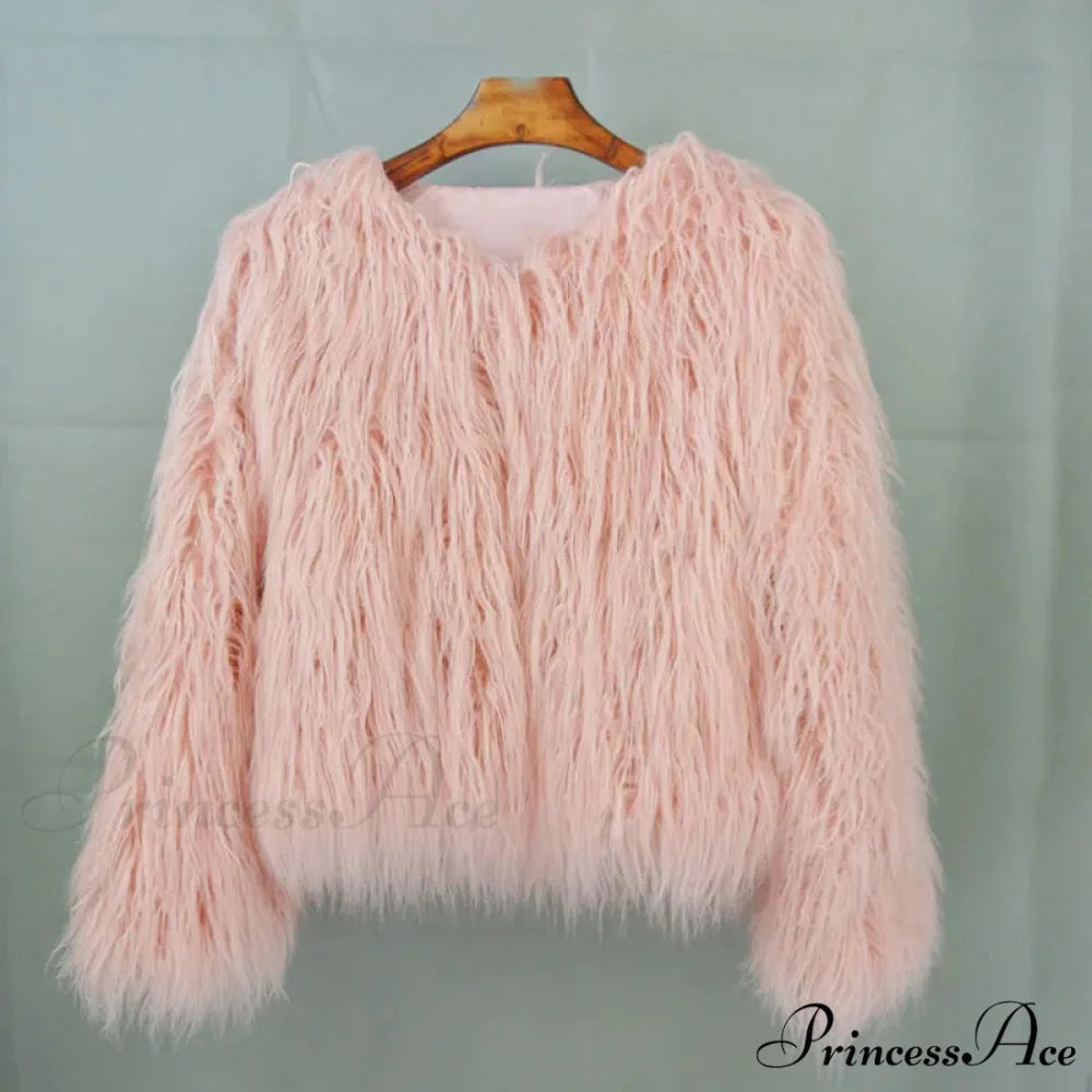 Fur Elegant Fringe Coat Pink / S