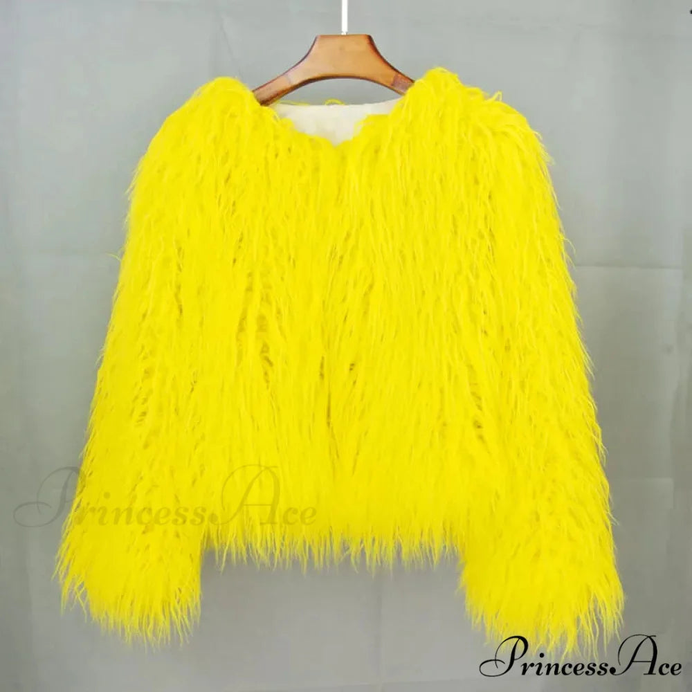 Fur Elegant Fringe Coat yellow / S