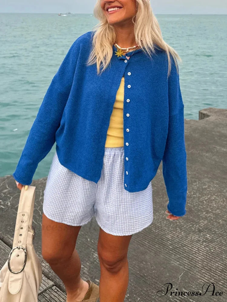 Furry Button-Front Extended Sleeve Knit Cardigan blue / S cardigans-241228