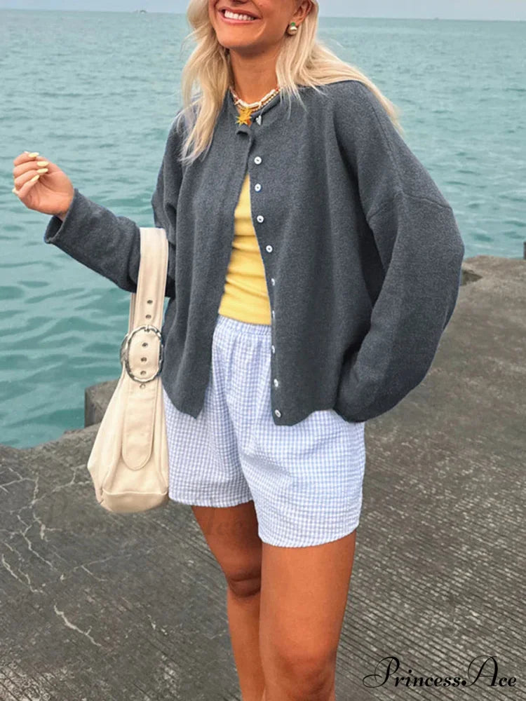 Furry Button-Front Extended Sleeve Knit Cardigan dark grey / S cardigans-241228