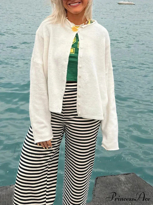 Furry Button-Front Extended Sleeve Knit Cardigan white / S cardigans-241228