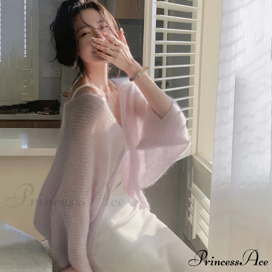 Fuzzy Knitted Sun Guard Baggy Knit Cardigan cardiagn-250126