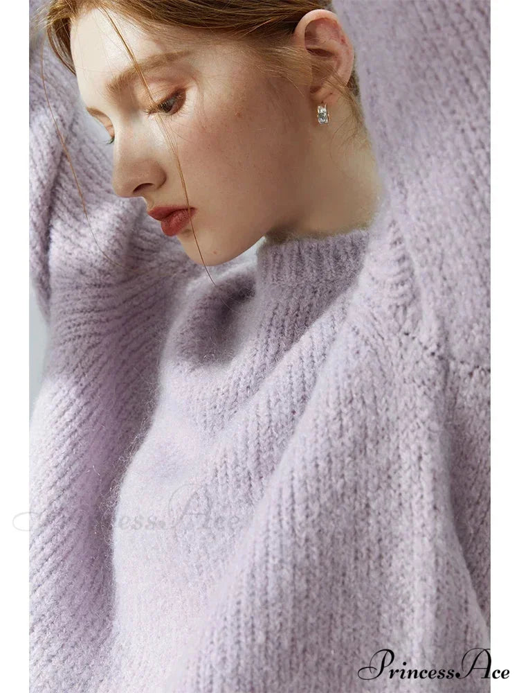 Fuzzy Relaxed Fit Circular Neck Sweater Light Purple / S swraters-241228