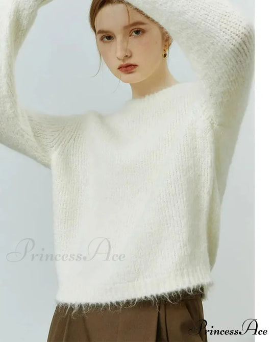 Fuzzy Relaxed Fit Circular Neck Sweater swraters-241228