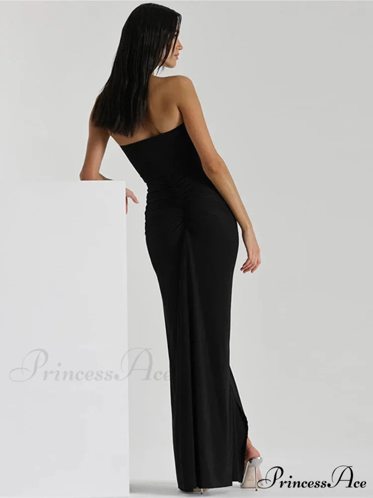 Gathered Bandeau Long Holiday Gown vacationdress-250223