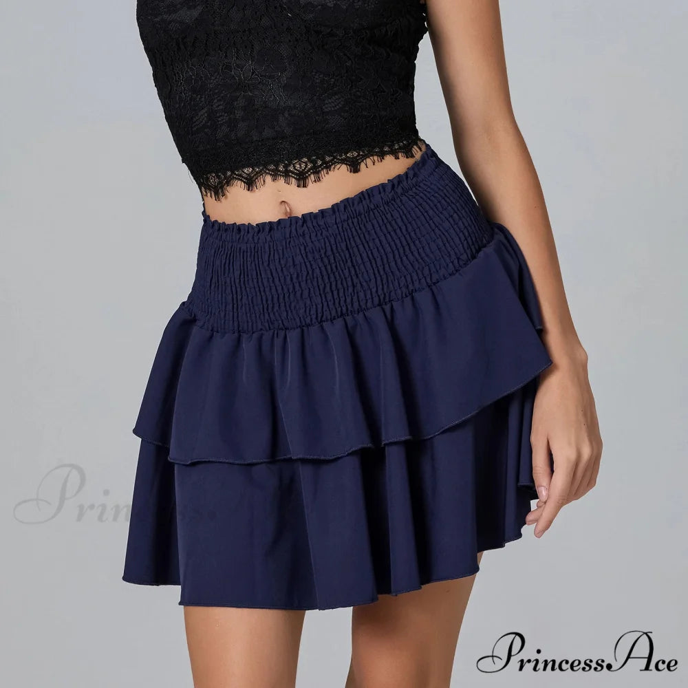 Gathered Blossom Tiered Frill Skirt Blue / S skirts-250223