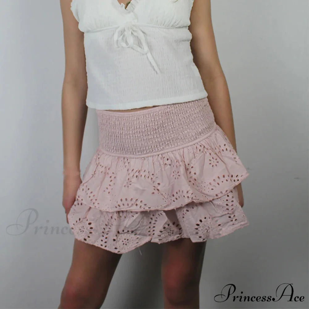 Gathered Bohemian Seaside Frill Skirt pink / S skirts-250223
