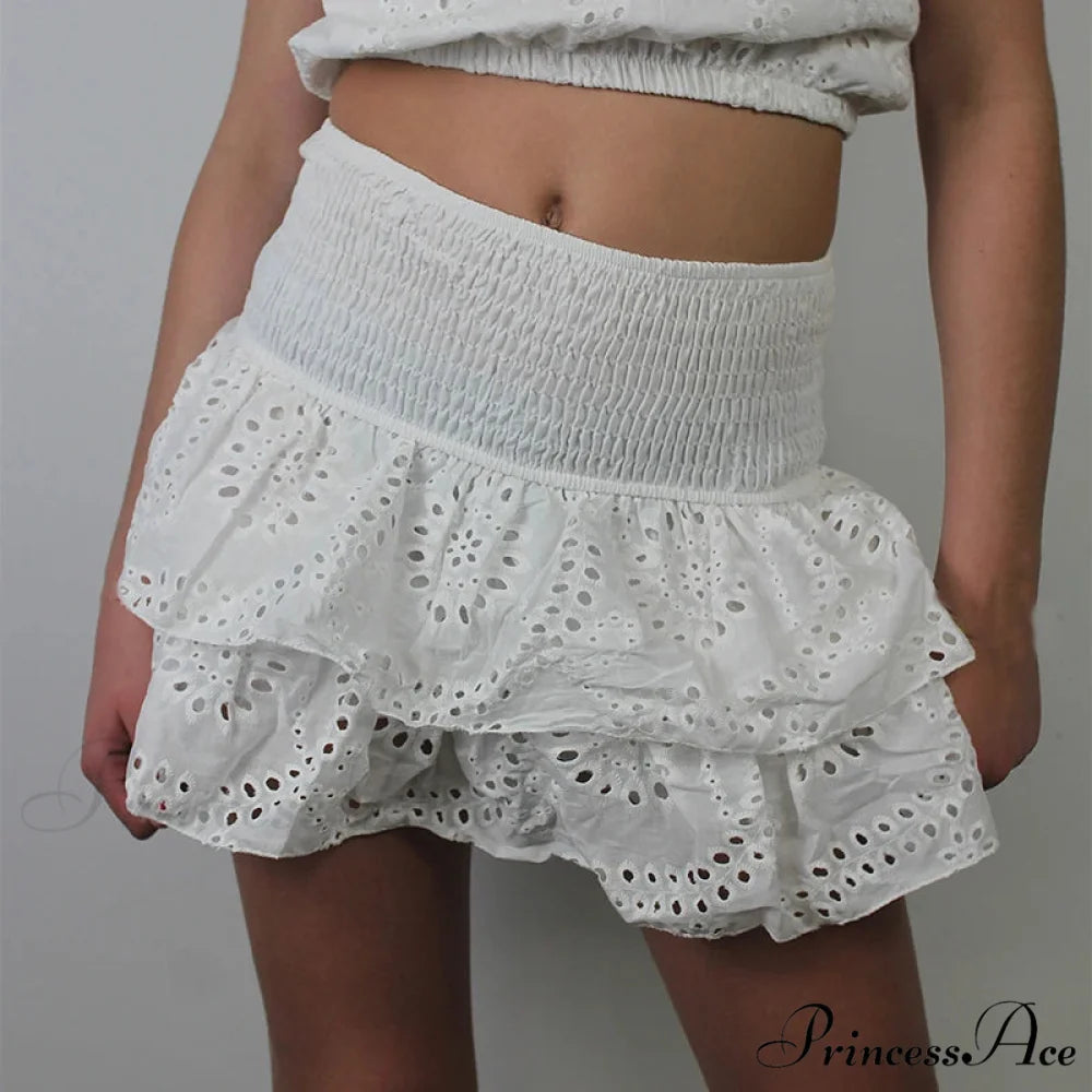 Gathered Bohemian Seaside Frill Skirt white / S skirts-250223