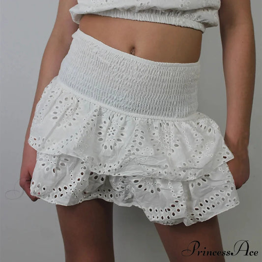 Gathered Bohemian Seaside Frill Skirt white / S skirts-250223