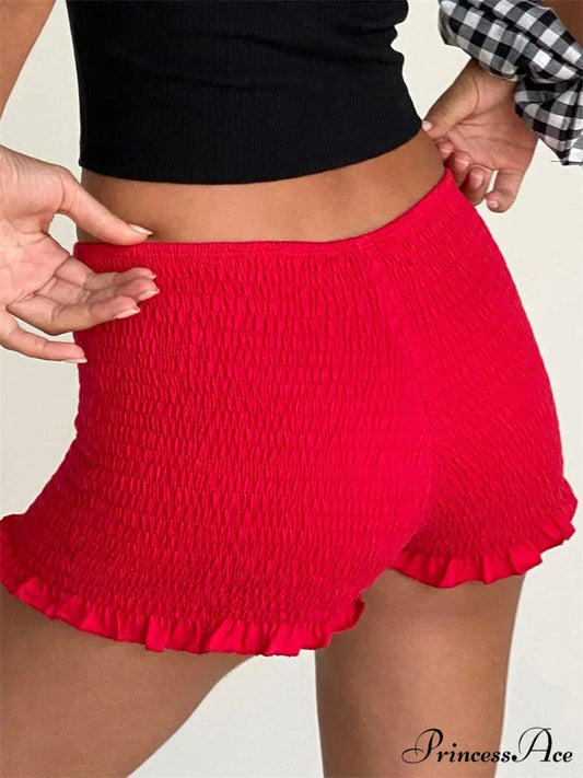 Gathered Frilled Stretchy Waist Short short-250223