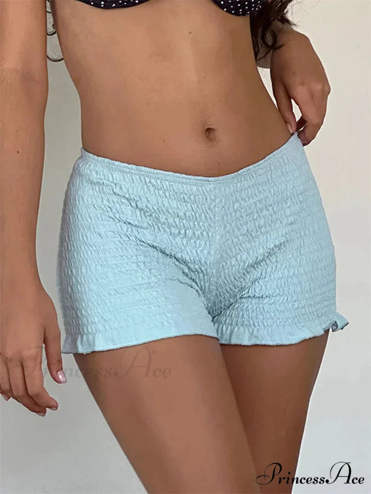 Gathered Frilled Stretchy Waist Short blue / S short-250223