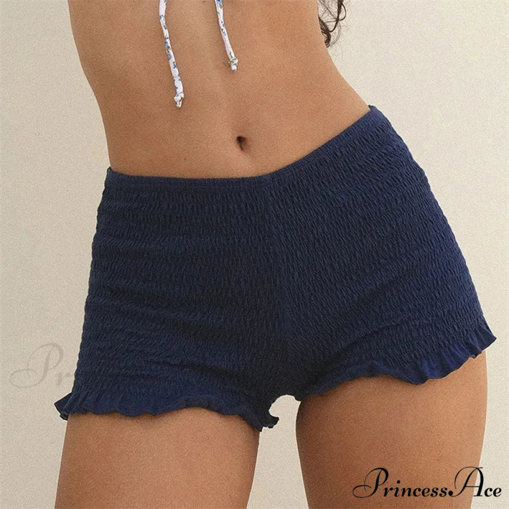Gathered Frilled Stretchy Waist Short DEEP BLUE / S short-250223