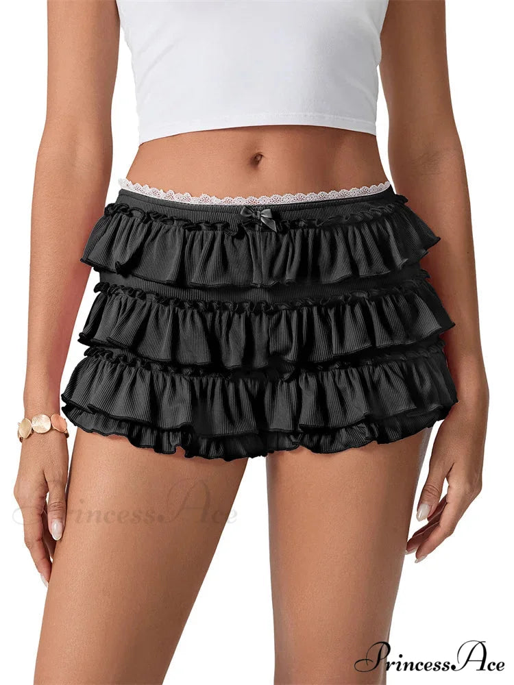 Gathered Lace Layered Frilled Brief black / S short-250223