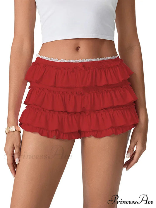 Gathered Lace Layered Frilled Brief red / S short-250223