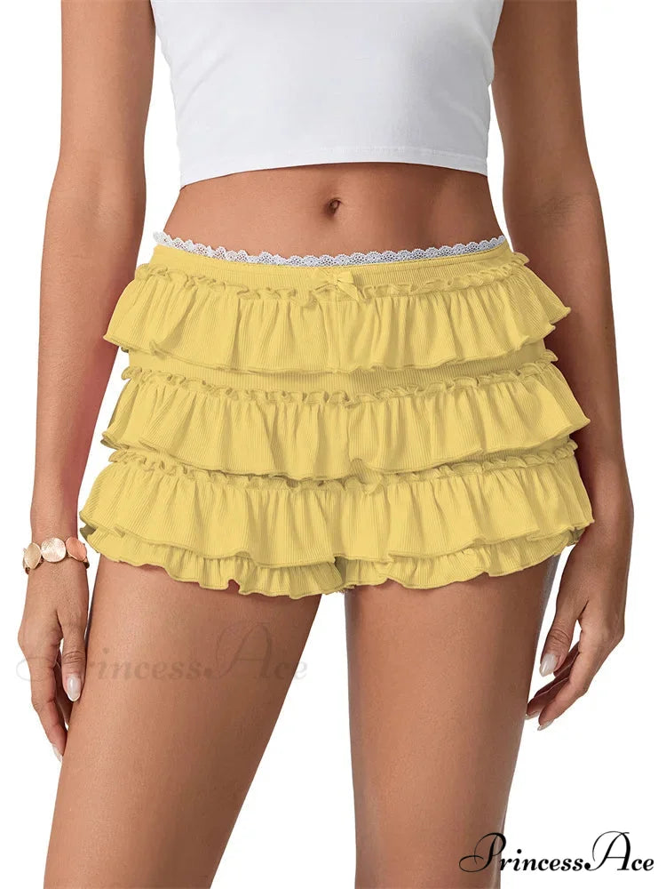 Gathered Lace Layered Frilled Brief yellow / S short-250223