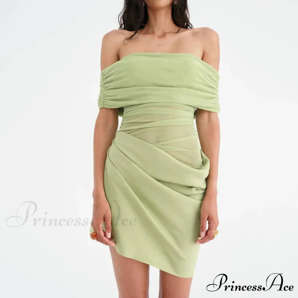 Gathered Net Celebration Mini Dress green / S minidress-250223