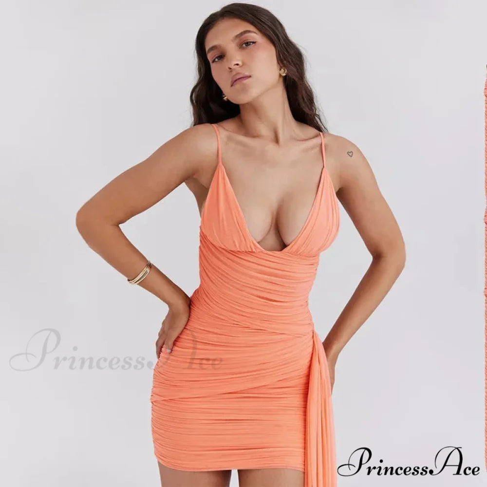 Gathered Ribbon Sleek Bodycon Holiday Dress vacationdress-250223