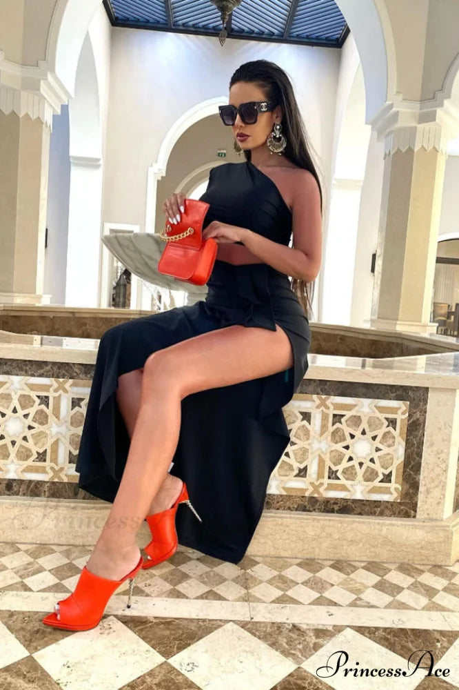 Gathered Single Stylish Shoulder Dress