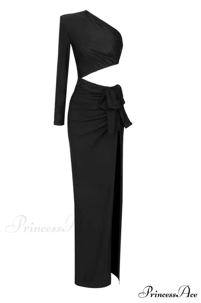 Gathered Single Stylish Shoulder Dress XS / Black