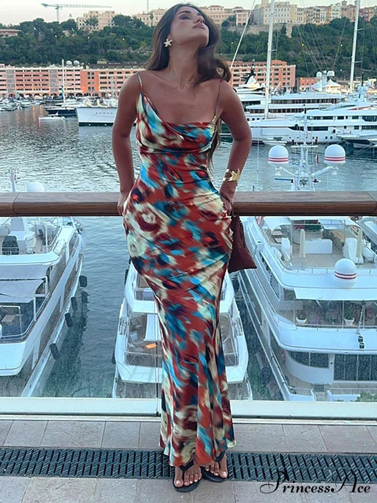 Gathered Spaghetti Long Holiday Dress vacationdress-250223