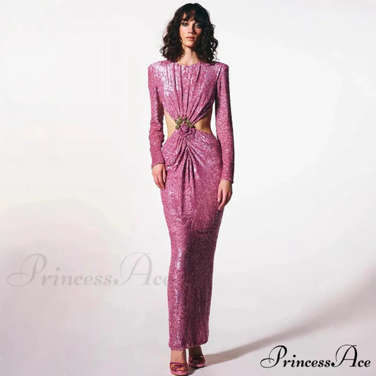 Gathered Sparkling Waist Cutout Prom Dress promdress-250223