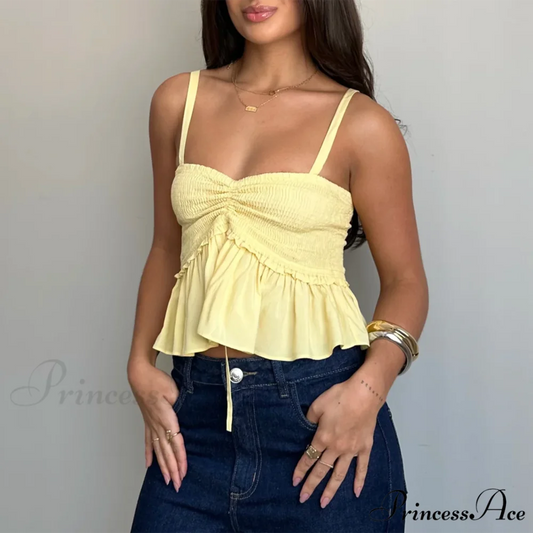 Gathered Sweetheart Crop Top Yellow / S croptop-250223