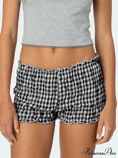 Gathered Tartan Tailored Short green / S short-250223