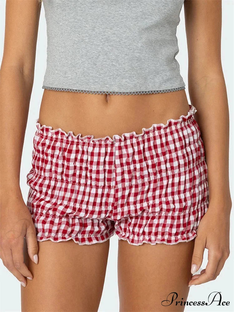 Gathered Tartan Tailored Short red / S short-250223