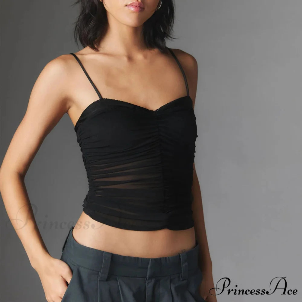Gathered Thin Strap Crop Top black / S croptop-250223