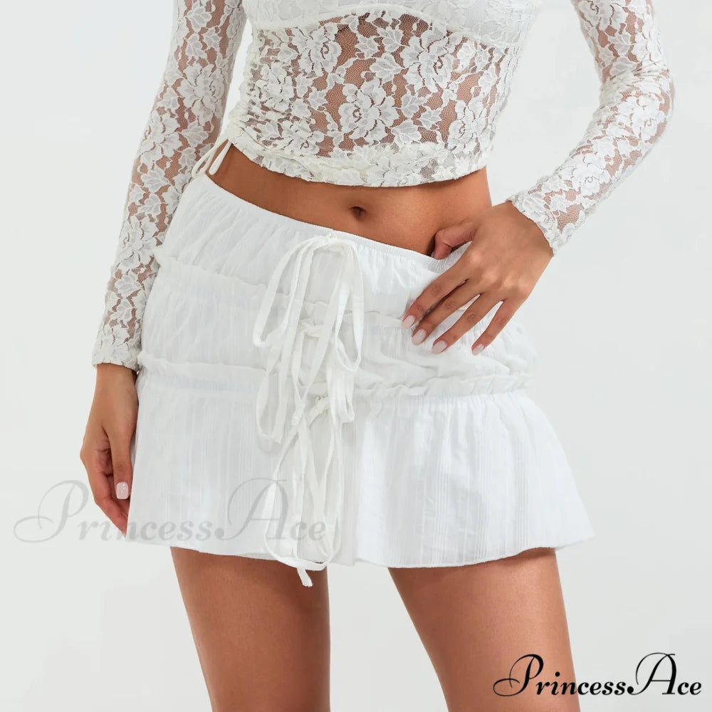 Gathered Tie-Up Front A-Line Skirt skirts-250223