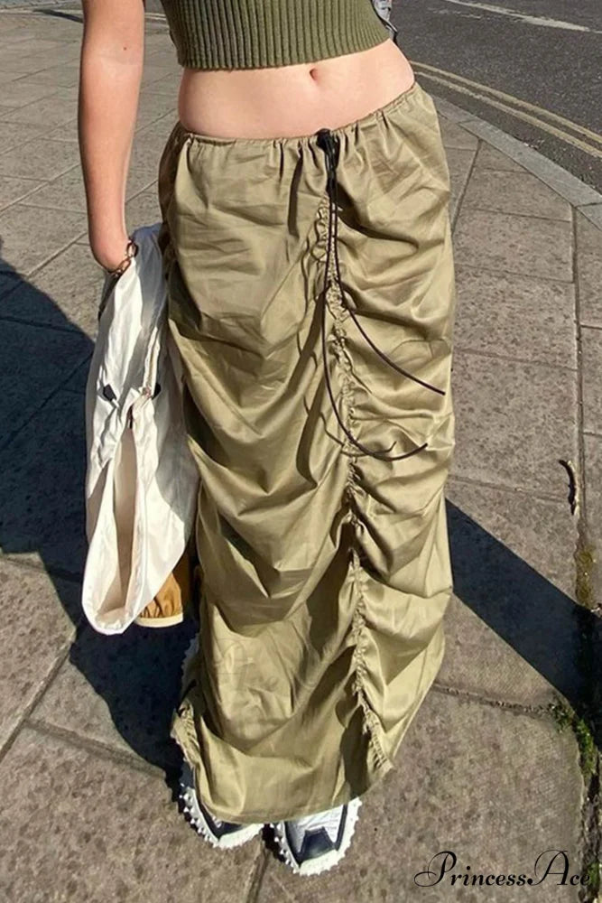 Gathered Woven Skirt Army Green / S