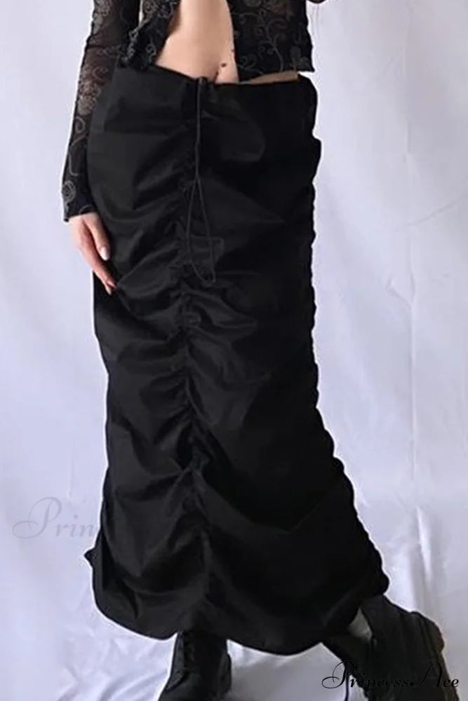 Gathered Woven Skirt Black / L