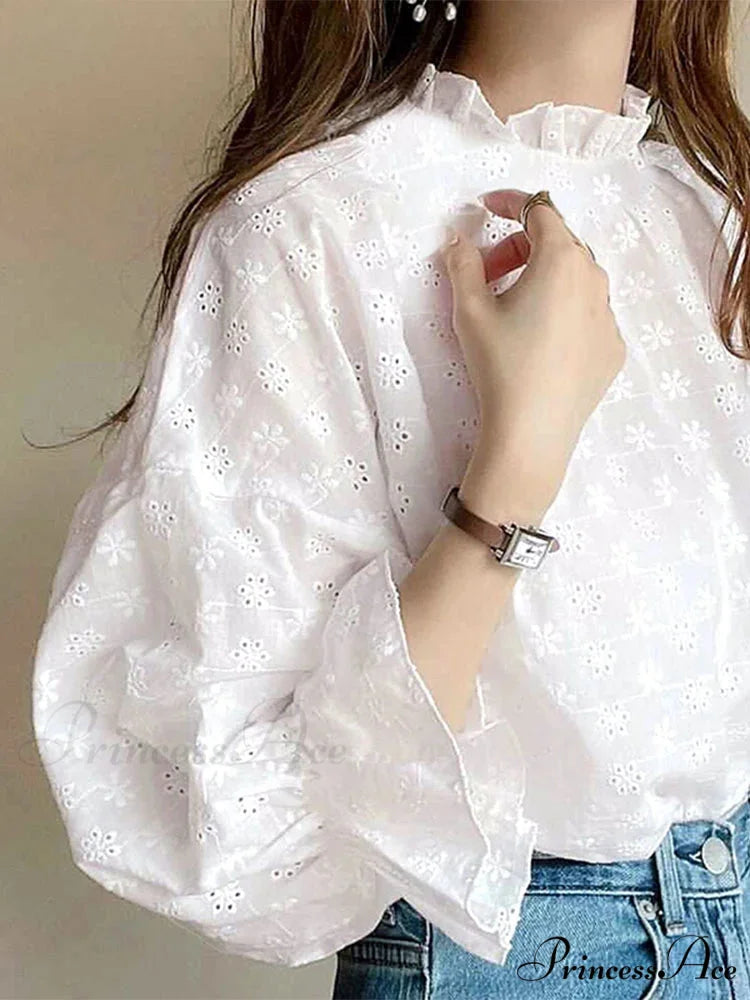 Gathering Ruching Lantern Sleeve Top Retro Top blouse-250126