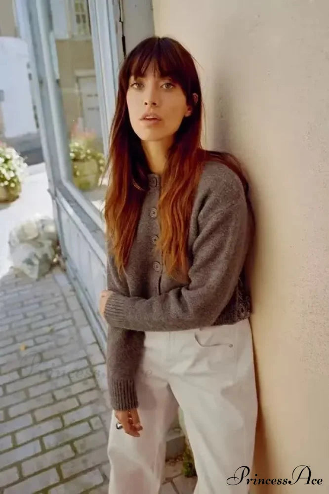 Gentle Basic Circular Neck Lengthy Sleeve Cardigan GRAY / S cardigans-241228