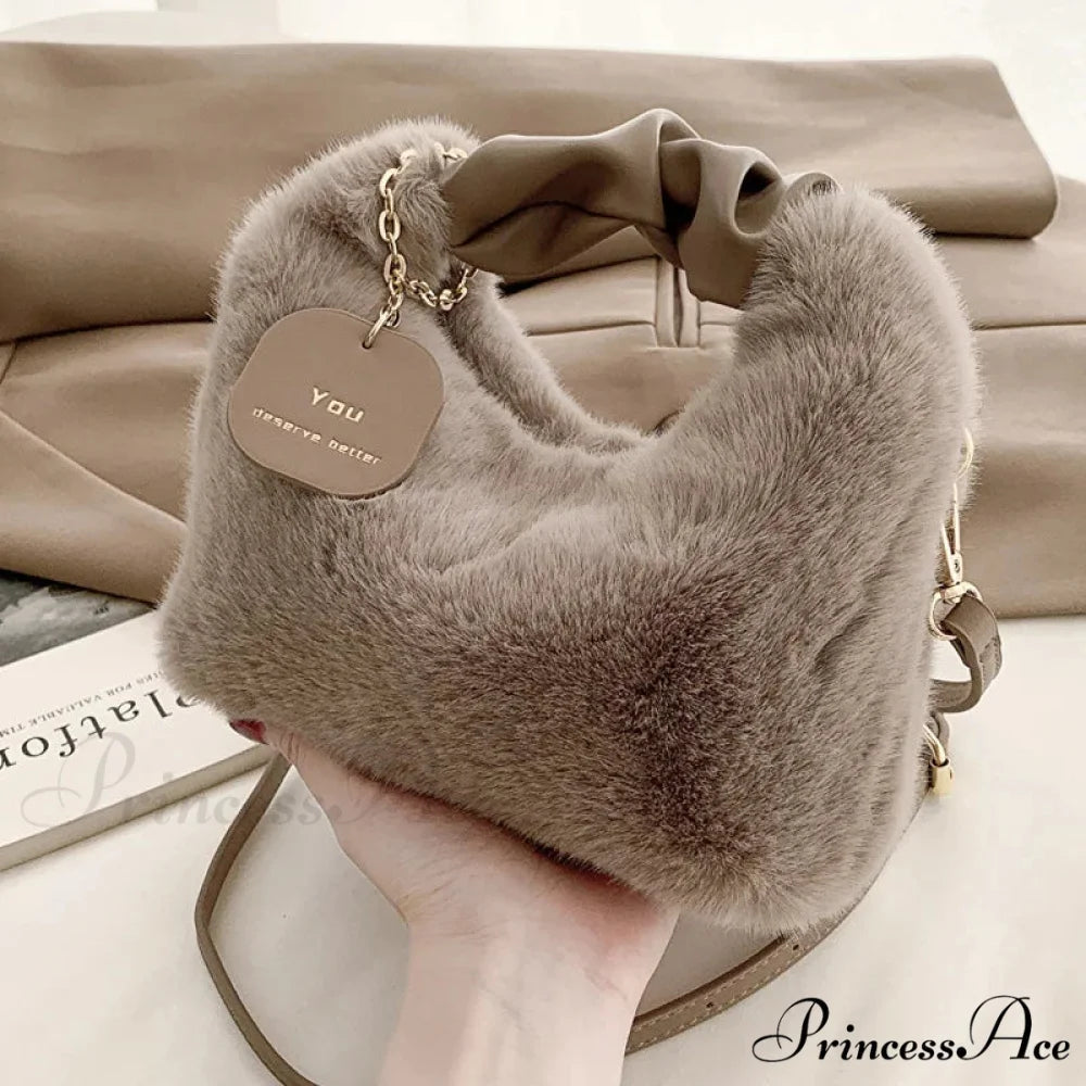 Gentle Fluffy Basic Crossbody Handbag Women’s Bag coffee handbag-250126