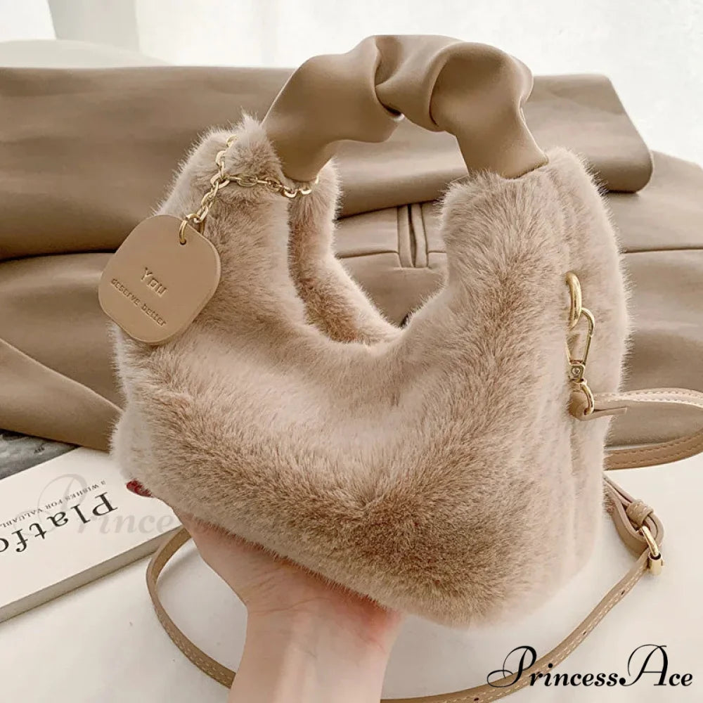 Gentle Fluffy Basic Crossbody Handbag Women’s Bag khaki handbag-250126