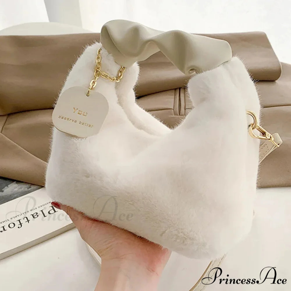 Gentle Fluffy Basic Crossbody Handbag Women’s Bag White handbag-250126