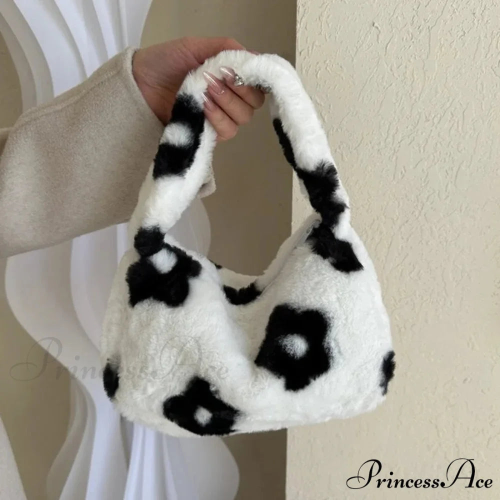 Gentle Fluffy Leopard Design Shoulder Tote Purse Flower handbag-250126