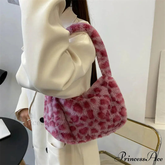 Gentle Fluffy Leopard Design Shoulder Tote Purse handbag-250126