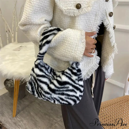 Gentle Fluffy Leopard Design Shoulder Tote Purse handbag-250126