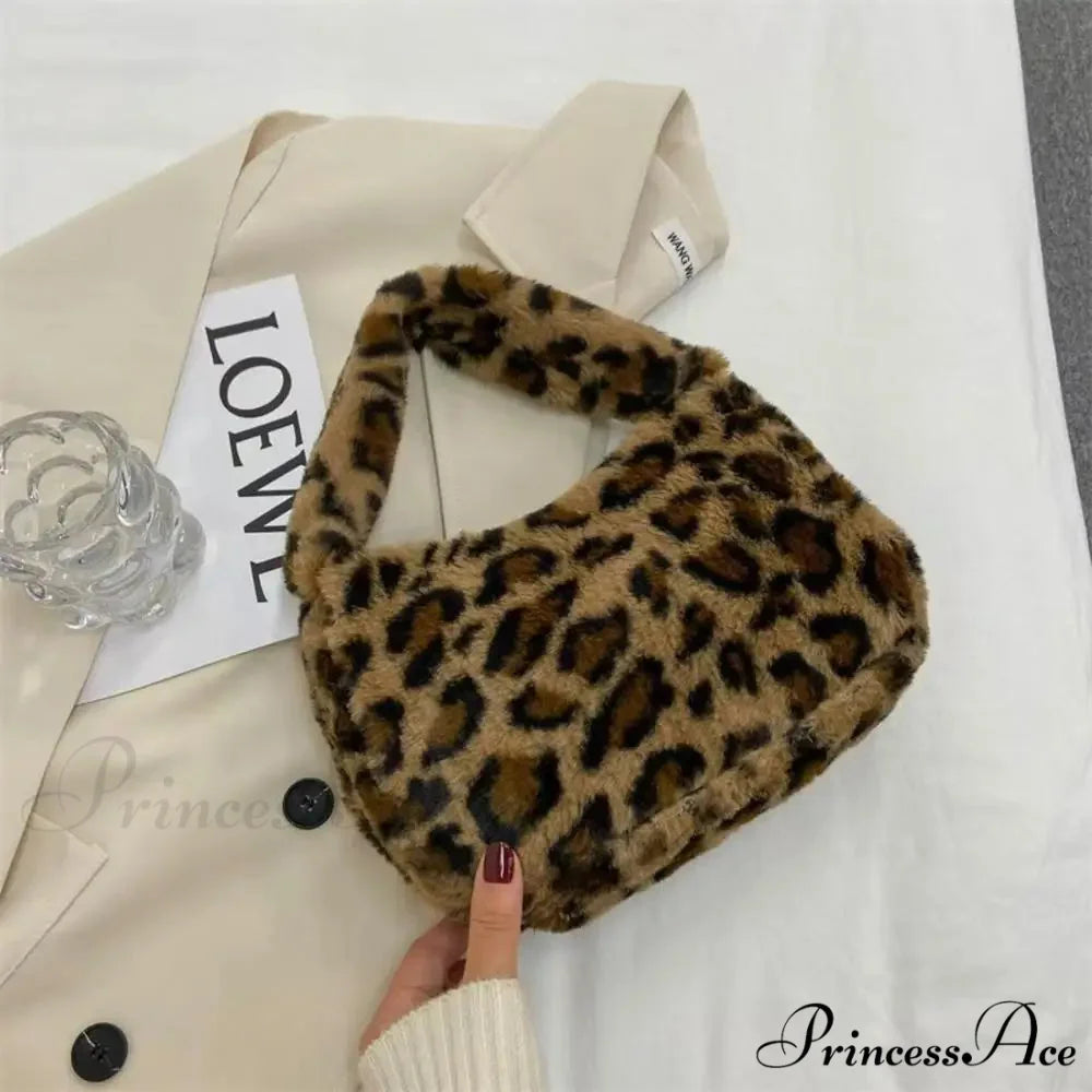 Gentle Fluffy Leopard Design Shoulder Tote Purse Leopard handbag-250126