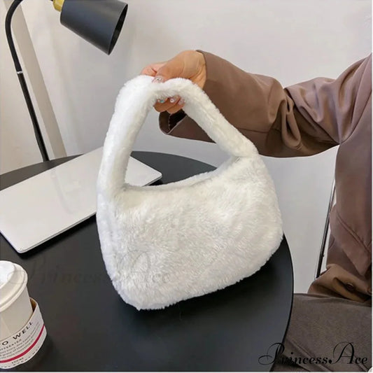 Gentle Fluffy Leopard Design Shoulder Tote Purse White handbag-250126