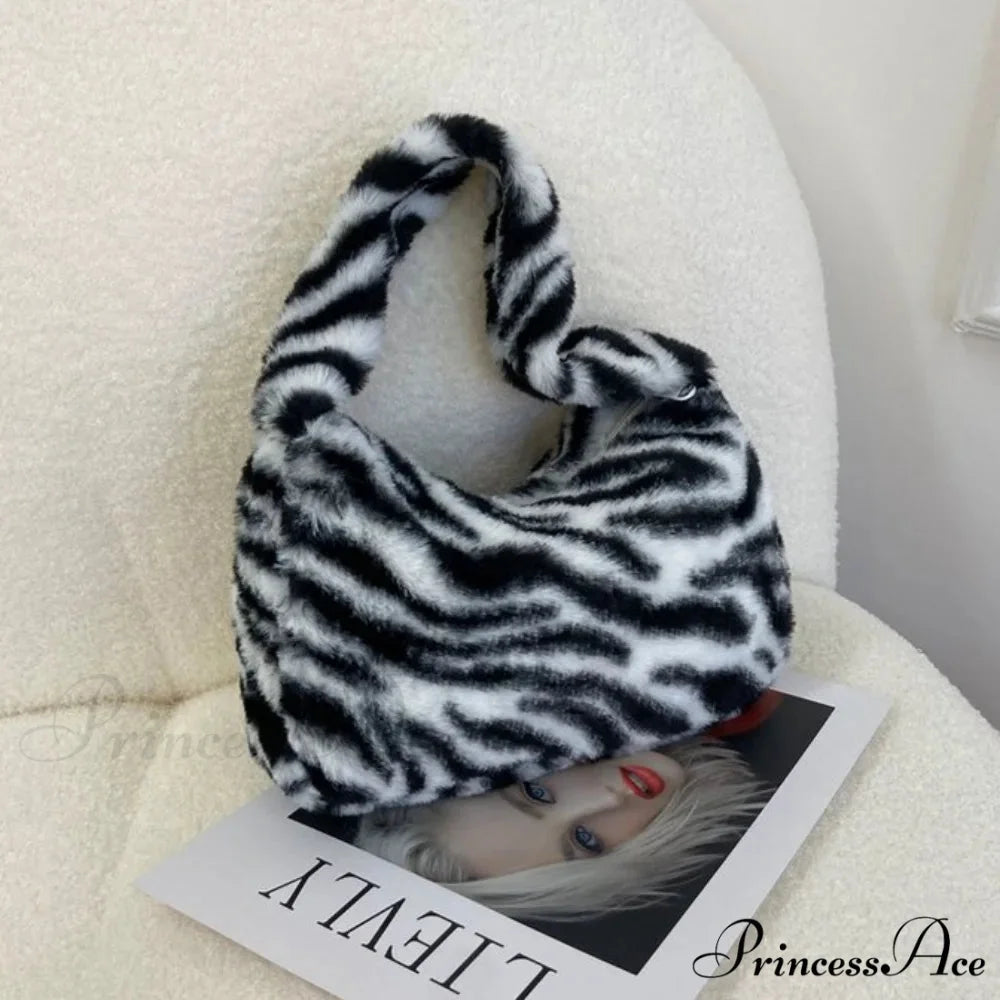 Gentle Fluffy Leopard Design Shoulder Tote Purse Zebra handbag-250126