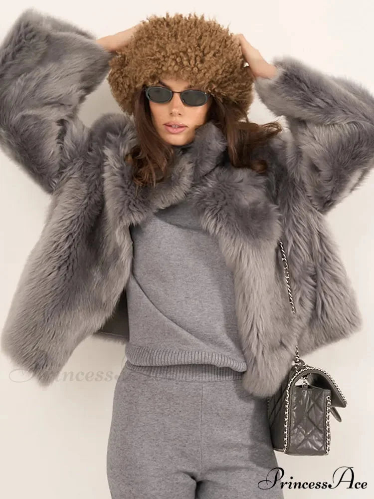 Gentle Puffy Collar Extended Sleeve Jacket coats-241228