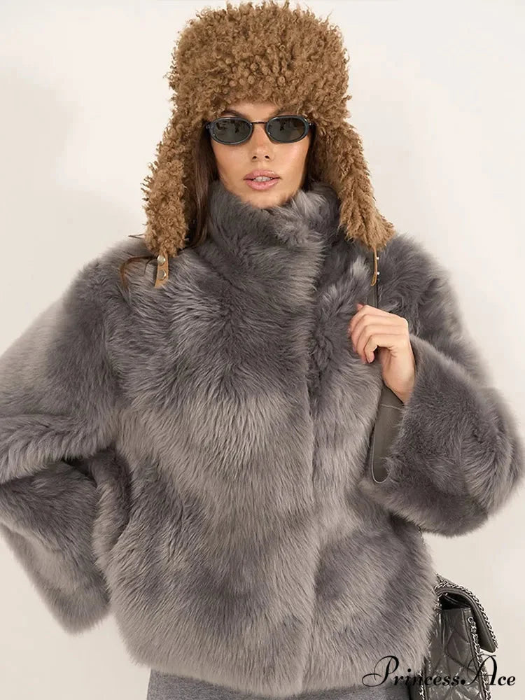 Gentle Puffy Collar Extended Sleeve Jacket coats-241228