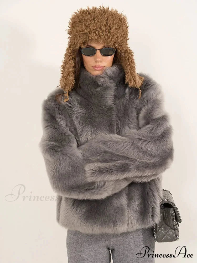 Gentle Puffy Collar Extended Sleeve Jacket Grey / S coats-241228