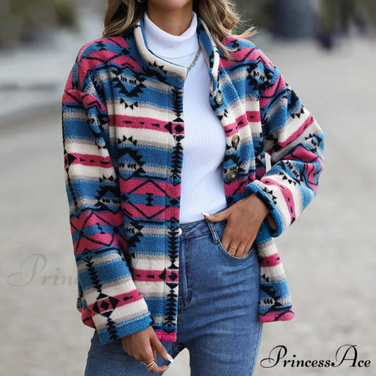 Geometric Casual Design Coat Multicolor / S