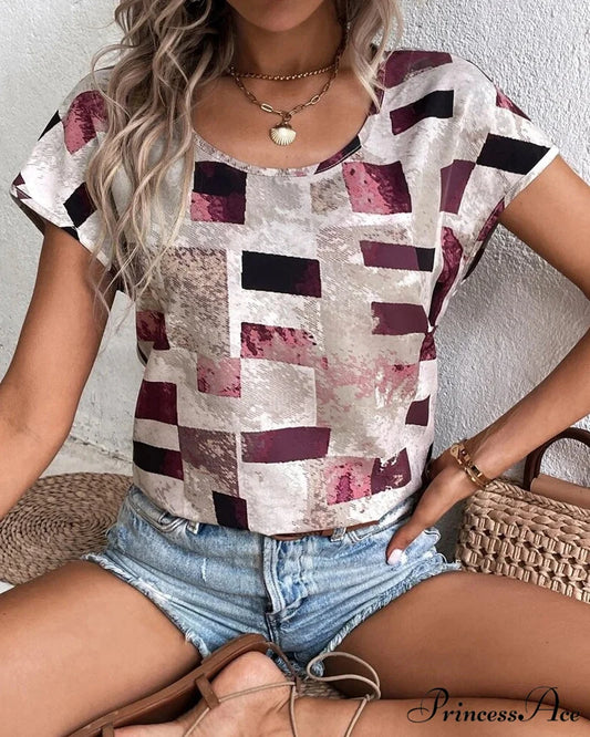 Geometric Design Tee Pink / S