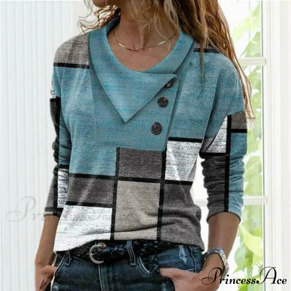 Geometric Patterned Shirt Blue / S