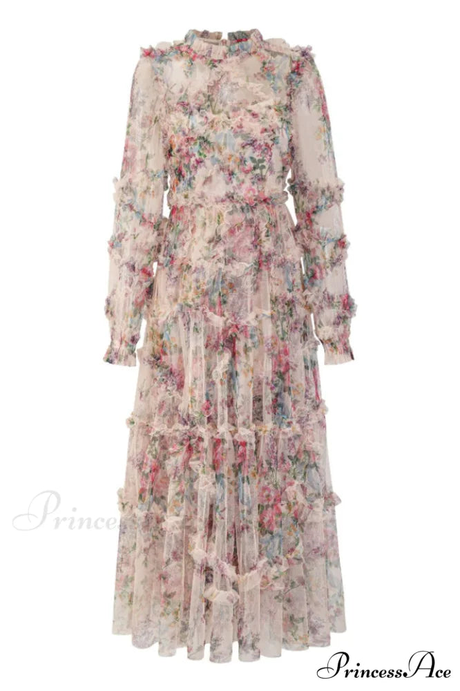 Georgina Ruffle Stylish Maxi Dress S / Apricot